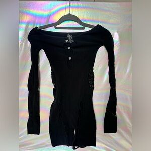 Black Long-Sleeve Cutout Rave Romper XS–S